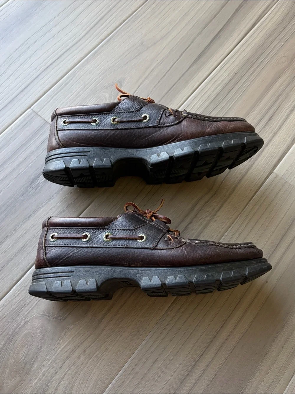 Vintage Polo Ralph Classic Brown Leather Boat Shoe with Rugged Sole